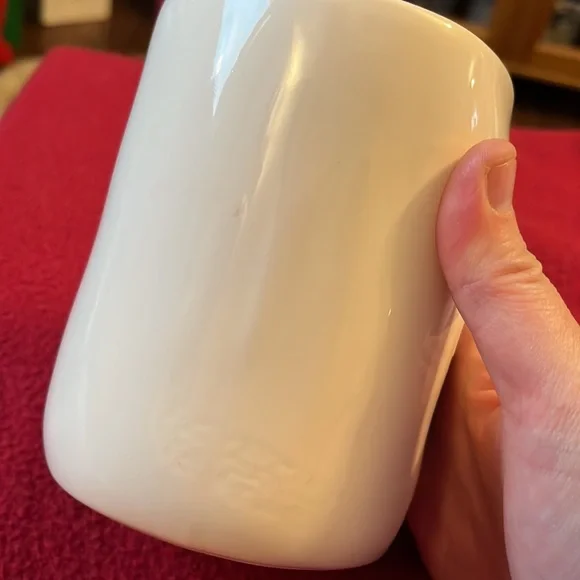 Rae Dunn ELF mug white with black writing and red interior - Picture 3 of 5